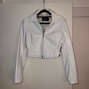 Vintage Italian Cropped White Leather Jacket
